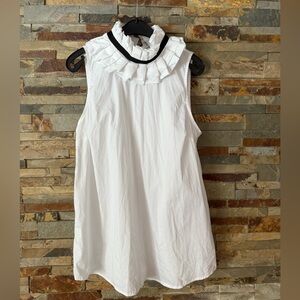 DIMORA White Black Sleeveless Ruffle Neck tie Blouse Size SMALL Made in Italy